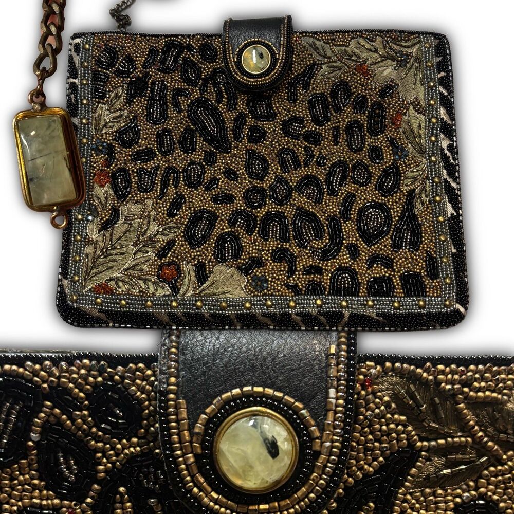 Leopard & Floral Hand-Beaded Statement Pouch